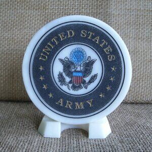 Vintage Faux Alabaster US Army Seal & Stand